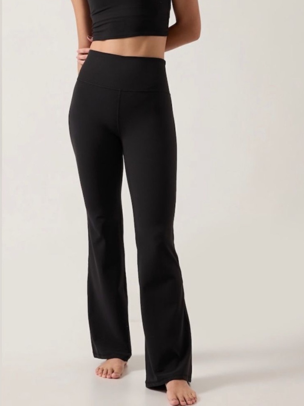 Athleta Elation Flare Pant Black High Rise Minimalist Stretch Yoga Gym Lounge